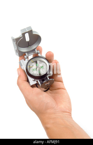 compass in a hand Hand mit Kompass Lunette Stock Photo