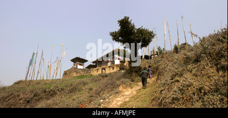 Bhutan Haa Valley Jabana monastery panoramic Stock Photo