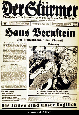 Nazism / National Socialism, press, newspaper 'Der Stürmer', number 25, Nuremberg, June 1934, title, caricature by Fips, Stock Photo