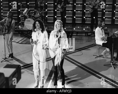 Abba, Swedish pop music group (1972 - 1983), Björn Ulvaeus (* 25.4.1945), Anni-Fried Lyngstad (* 15.11.1945), Agnetha Fältskog (* 5.4.1950) and Benny Andersson (* 16.12.1946), gig, 1974, Stock Photo