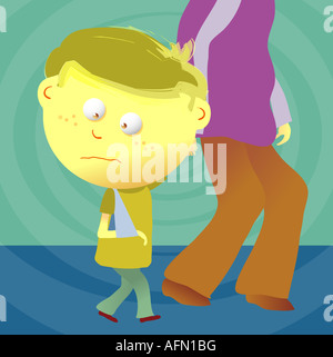 Boy with his arm in a sling with mother Stock Photo