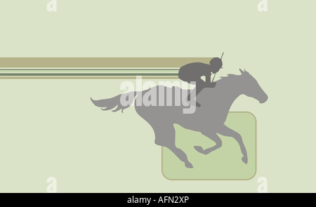 Silhouette of a jockey riding a horse Stock Photo