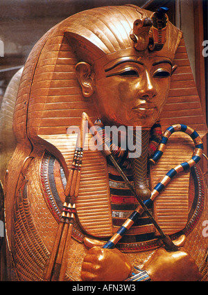 Tutankhamun, King of egypt, 1333 - 1323 BC, 18th dynasty, sarcophagus, detail, death mask, ,