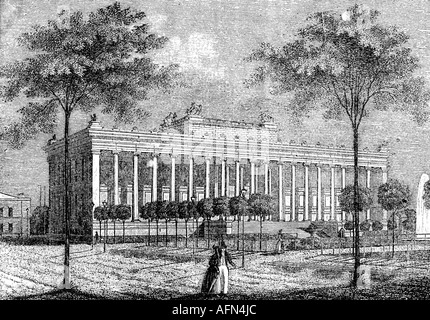 geography/travel, Germany, Berlin, museums, Altes Museum, built 1825 - 1828 by Karl Friedrich Schinkel, engraving, 19th century, Old Museum, neoclassical, architecture, historic, historical, Stock Photo