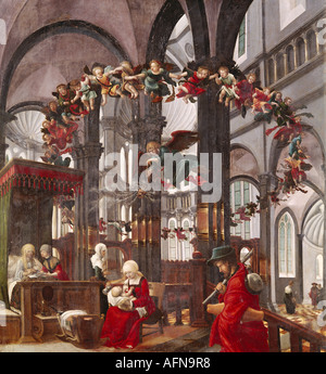 'fine arts, Altdorfer, Albrecht, (1480 - 1538), painting, 'birth of Saint Mary', circa 1520, oil on panel, 140,7 cm x 130 cm, Stock Photo