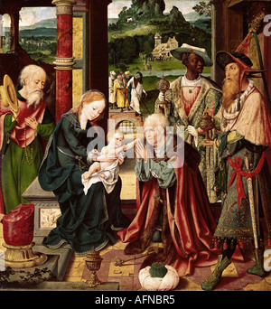 'fine arts, Cleve, Joos van, (1485 - 1540), painting, 'Adoration of the Magi', winged altar, central panel, oak panel, Nationa