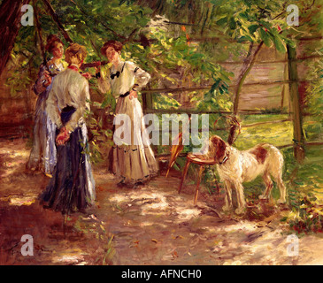 'fine arts - Uhde, Fritz von (22.5.1848 - 25.2.1911), painting, 'Die Töchter im Garten' (View of the artist's garden with his Stock Photo
