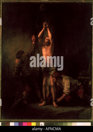 'fine arts, Rembrandt, (15.7.1606 - 4.10.1669), painting, 'Christ on stake', Hessian State Museum, Darmstadt, Harmenszon van R Stock Photo