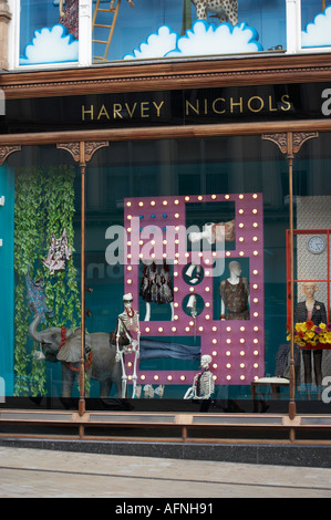 SKELETON MANNEQUINS IN SHOP WINDOW DISPLAY HARVEY NICHOLS LEEDS Stock Photo