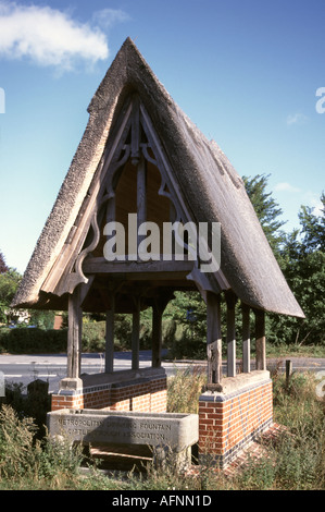 Epping Forest thatched shelter beside water trough Stock Photo