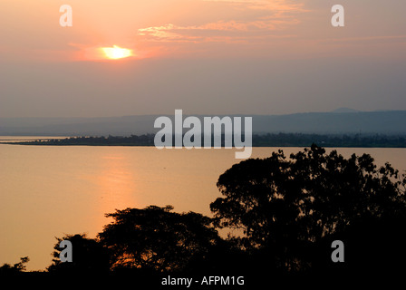 Sunset over the Winam or Kavirondo Gulf of Lake Victoria seen from the ...