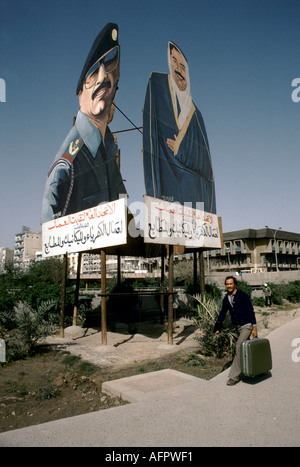 Saddam Hussein poster portrait in Liberty Square  Sadr City, Saddam City, Al Thawra district Baghdad Iraq 1980s 1984 HOMER SYKES Stock Photo