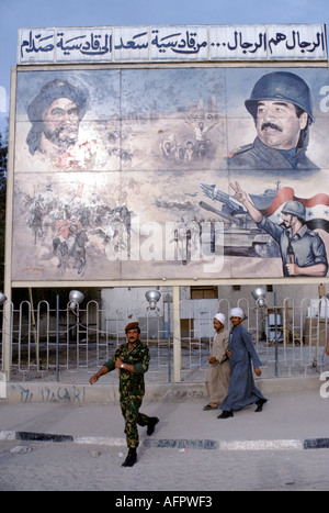 Saddam Hussein portrait in Liberty Square  Baghdad Iraq, he is wearing military uniform 1984 1980s HOMER SYKES Stock Photo