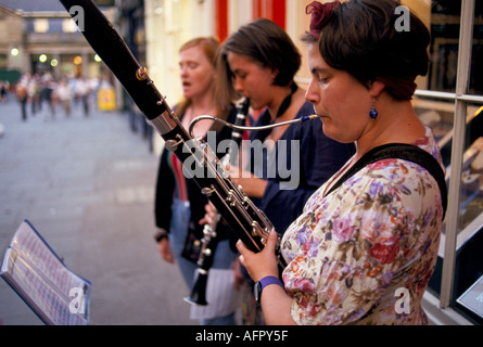 Buskers in Covent Garden west end London. Music students earning extra money 1994 1990s UK   HOMER SYKES Stock Photo