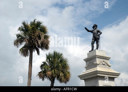 statue of the discoverer of Florida Juan Ponce De Leon who landed near this spot in 1513 St Augustine Florida Stock Photo