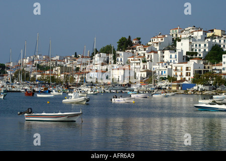 Skiathos Greece Greek Island Sporades Aegean Pelion Skiathos town early morning from new harbour Stock Photo