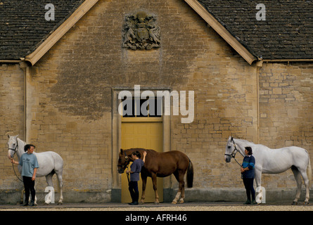 Duke of Beaufort Hunt Badminton estate Gloucestershire Stable girls parade horses before the meet 1990s 1996 HOMER SYKES Stock Photo