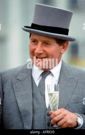 MAN IN HIRED MOSS BROS GREY MORNING SUIT DERBY DAY HORSE RACE EPSOM DOWNS CIRCA 1985