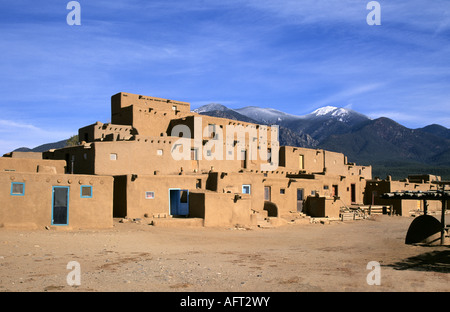 The North Pueblo at the Tiwa Indian pueblo Taos located in Taos New Mexico at the base of the Sangre de Cristo Mountains Stock Photo