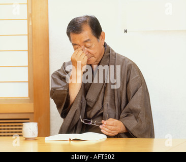 Elderly Man in Kimono Stock Photo