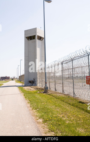 Perimeter fence and guard tower at the Lincoln Correctional Center Lincoln Nebraska USA Stock Photo