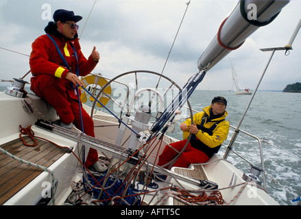 Round the Island Race, Isle of Wight The Crew sailing yacht. 1980s UK HOMER SYKES Stock Photo