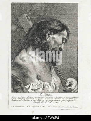 Simon 'the Zealot', Apostle, Saint, portrait, engraving by Johann Christian Leopold, Augsburg, 18th century,  religion, christianity, Saints, martyr, saw, Zelotes, , Stock Photo