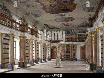 geography/travel, Germany, Bavaria, Ottobeuren, churches and convents, Ottobeuren monastery, interior view, library, 1711 - 1766, , Additional-Rights-Clearance-Info-Not-Available Stock Photo