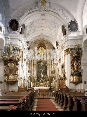 geography/travel, Austria, Lower Austria, Dürnstein, churches and convents, Dürnstein monastery, minster, interior view, view at high altar, 1721 - 1724, built by Joseph Munggenast, Jakob Prandtauer and Matthias Steinl, , Additional-Rights-Clearance-Info-Not-Available Stock Photo