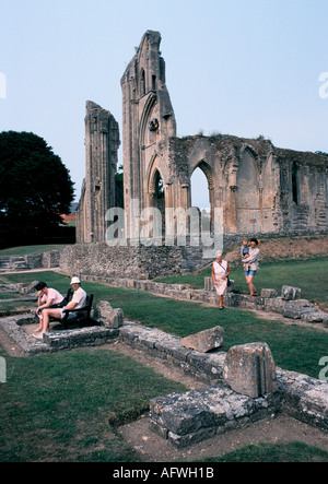 Glastonbury Abbey ruins. Somerset 1990s UK HOMER SYKES Stock Photo