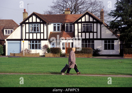 Mock Tudor house in the suburbs suburban living Amersham Buckinghamshire. 1990s UK HOMER SYKES Stock Photo