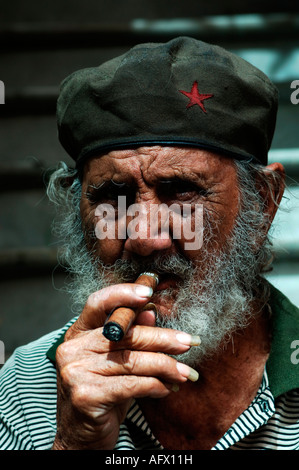 Cuba Havana Habana Vieja local smoking a cigar Stock Photo