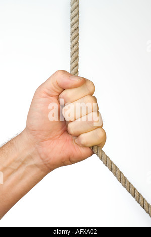 Male Hands Pulling Rope Down Isolated Stock Photo 44597083