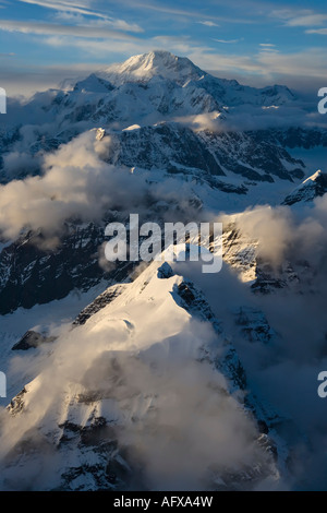 Aerial shot of the snow capped south face of Mount Denali aka Mount Mckinley in Alaska USA Stock Photo