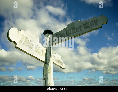 Which way direction signpost with choices Stock Photo