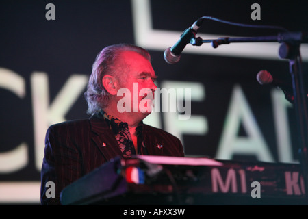 Micky Gallagher keyboard player of the Blockheads, performing live on stage at the Big Chill music Festival August 2007 Stock Photo