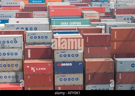 Container Shipping Stacks of Containers at Kwai Chung Port Stock Photo