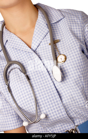 nurse fob watch and stethoscope Stock Photo