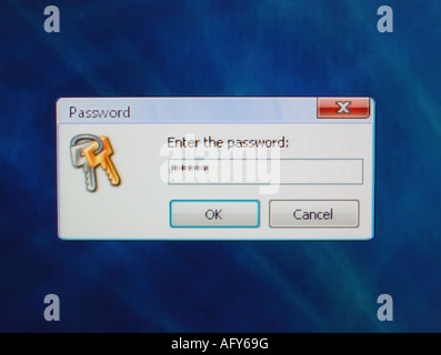 Password window on blue background in front view Stock Photo