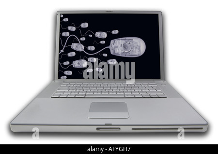 LAP TOP NOTE BOOK PERSONAL COMPUTER WITH SCREEN DISPLAYING PICTURE OF X RAY XRAY X-RAY COMPUTER MICE Stock Photo
