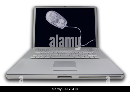 LAP TOP NOTE BOOK PERSONAL COMPUTER WITH SCREEN DISPLAYING PICTURE OF X RAY XRAY X-RAY  COMPUTER MICE Stock Photo