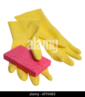 Rubber Gloves and Sponge, Cleaning Supplies Stock Photo