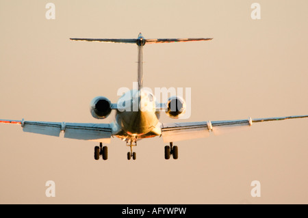 An airplane landing at the airport in Zurich, Switzerland Stock Photo