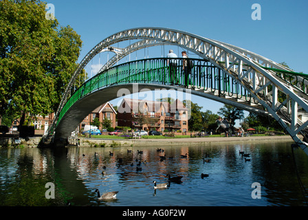 Victorian footbridge over the River Great Ouse at Bedford with Embankment in the distance Stock Photo