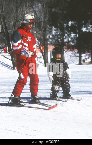 Skiing at Quebec's premier popular resort -Mont Tremblant,never too young to learn! and have fun in the perfect snow conditions, Stock Photo