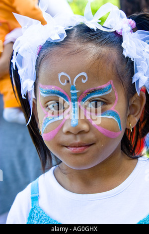 Pretty Girl Painted Face looking at Camera, Netherlands Stock Photo