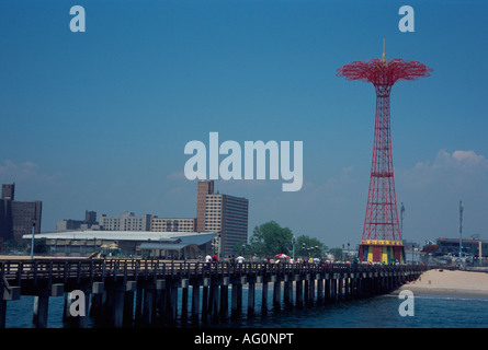 The Steeplechase Pier with the Parachute Jump, Coney Island, Coney Island, Brooklyn, New York City, USA Stock Photo
