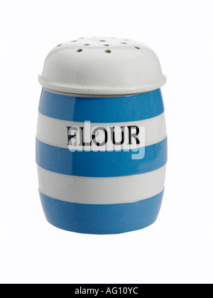 country classic blue and white kitchen ware flour shaker Stock Photo