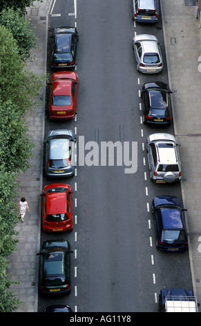 Cars parked in one way street, Warwick, Warwickshire, England, UK Stock Photo