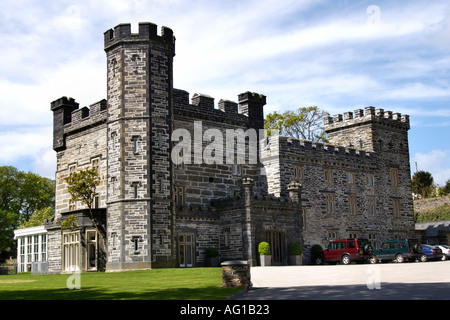 Castell Deudraeth luxury hotel formerly an early Victorian castellated mansion at Portmeirion Gwynedd North Wales UK Stock Photo
